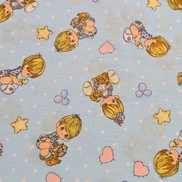 VINTAGE Precious Moments aqua blue fitted crib sheet - Picture 5 of 10